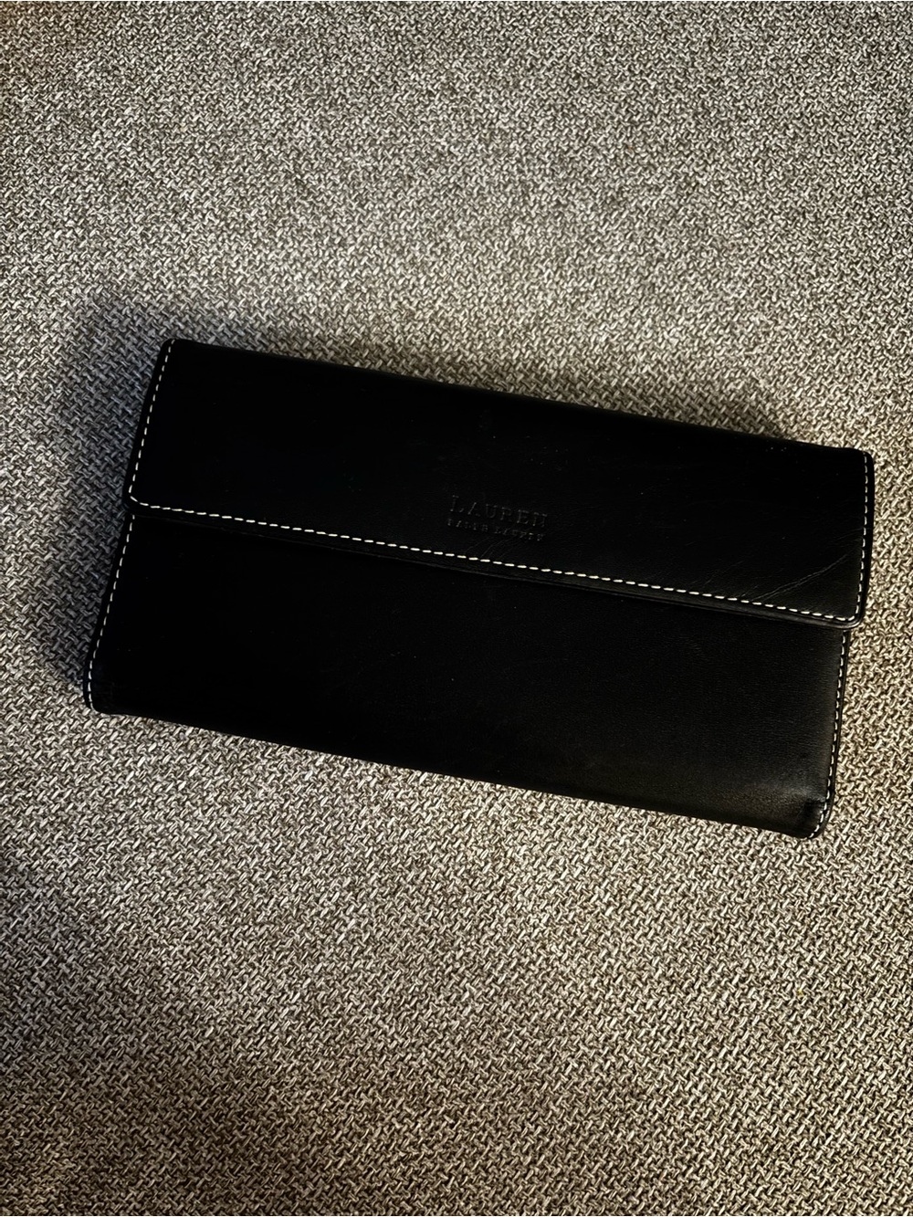 Lauren Ralph Lauren Black Leather Fold-Over Clutch